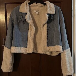 Forever 21 Blue and Cream Jean Jacket with Sherpa